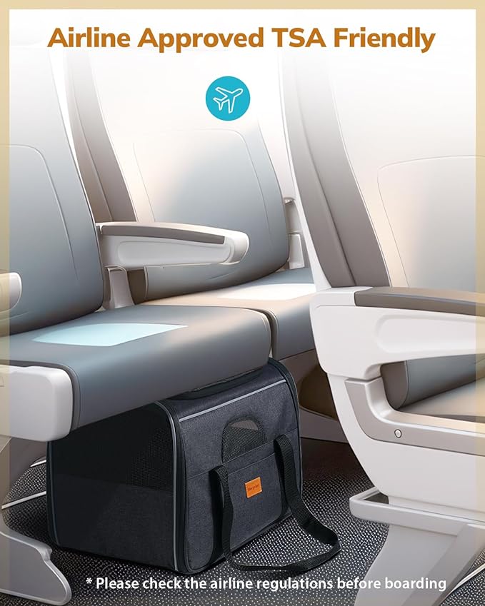 Morpilot Cat Carrier Soft - Portable Pet Carrier for Small or Medium Cats, Dogs and Puppy up to 14lbs, Airline Approved Dog Carrier with Safety Buckle and Foldable Bowl - 17 x 11 x 12 Inch (Dark Gray)