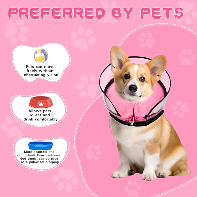 Dog Cone,Dog Surgery Collar,Dog Cones for Small Medium Large Dogs,Inflatable Cone for Dogs,Dog Cone Collar, Does not Impede Vision Dog Recovery Collar(XL Pink)