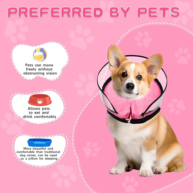 Dog Cone,Dog Surgery Collar,Dog Cones for Small Medium Large Dogs,Inflatable Cone for Dogs,Dog Cone Collar, Does not Impede Vision Dog Recovery Collar(M Pink)