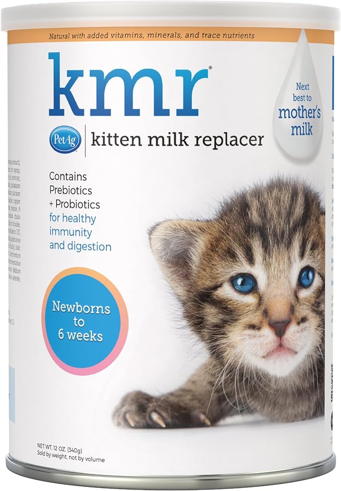 Pet-Ag KMR Kitten Milk Replacer Powder - 12 oz - Powdered Kitten Formula with Prebiotics, Probiotics & Vitamins for Kittens Newborn to Six Weeks Old - Easy to Digest