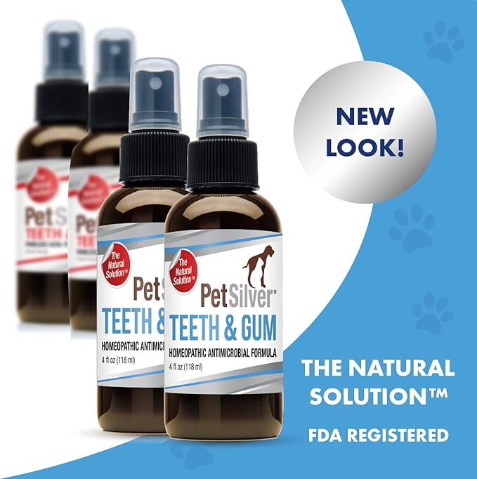 PetSilver Teeth & Gum Spray, Patented Chelated Silver, Dog Teeth Cleaning, Natural Dog Breath Freshener, Cat Teeth Cleaning Without Brushing, Dog Dental Spray, Made in The USA, 2-Pack 4 oz