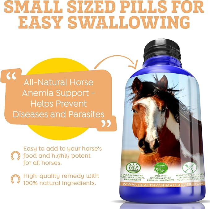 Healthy Animals 4Ever All-Natural Horse Anemia Support - Helps Prevent Diseases and Parasites - Supplements for Horses - Homeopathic & Highly Effective - 300 Tablets