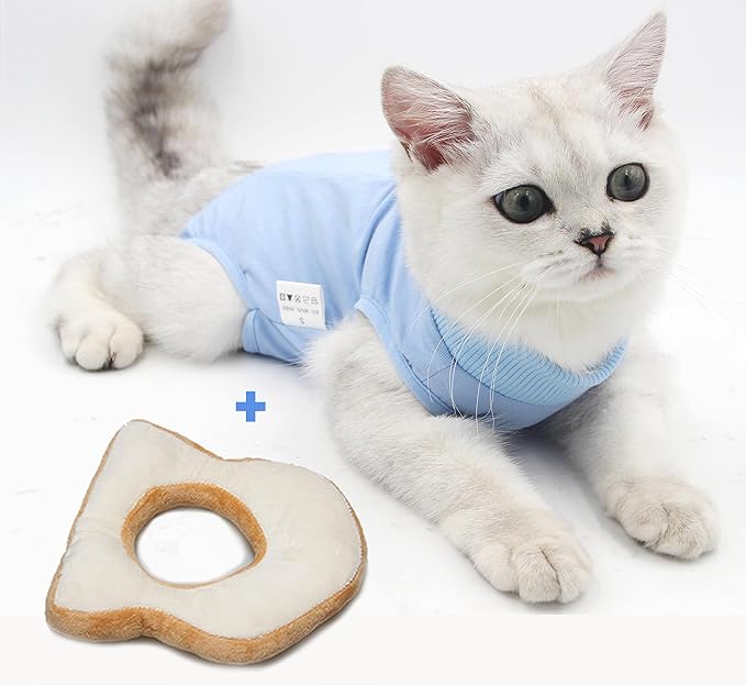 2PCS Cat Cone Collar and Cat Recovery Suit, Anti-Bite, Stop Licking Wounds, Adjustable Soft Elizabethan Cone, Cat Onesie for Female Cat After Surgery