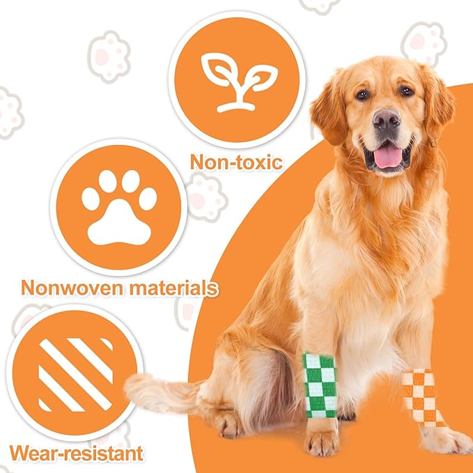 6 Roll 2 Inch x 5 Yards Checkered and Heart Print Pet Vet Wrap for Dogs Cats, Cohesive Bandages in Bulk, Non-Woven Self Adhesive Bandages Wrap Roll for Animals Wound Care, Ankle Sprains and Swelling