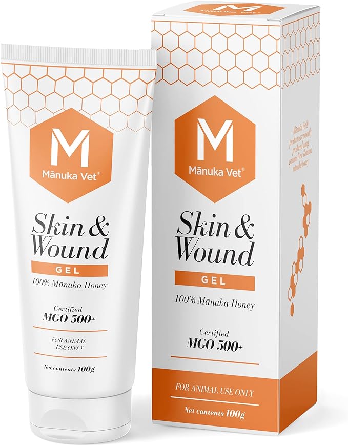 Manuka Vet Skin & Wound Gel, 500+ MGO Medical Grade Manuka Honey, Rapid Healing & Skin Repair Treatment for Dogs, Horses and Cats, 3.53oz (100g) Tube