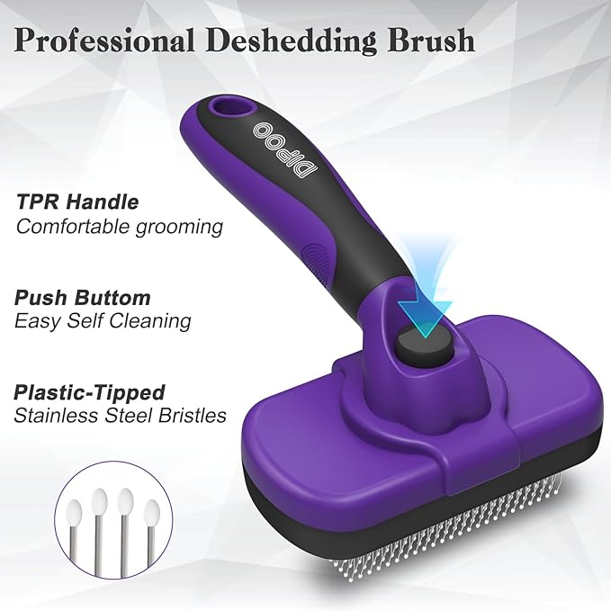 Self Cleaning Shedding Brush for Dogs & Cats, Skin Friendly Cat Brush, Dog Grooming Brush, Dog Brush for Shedding, Deshedding Brush, Puppy Brush Hair Brush for Haired Dogs, Purple