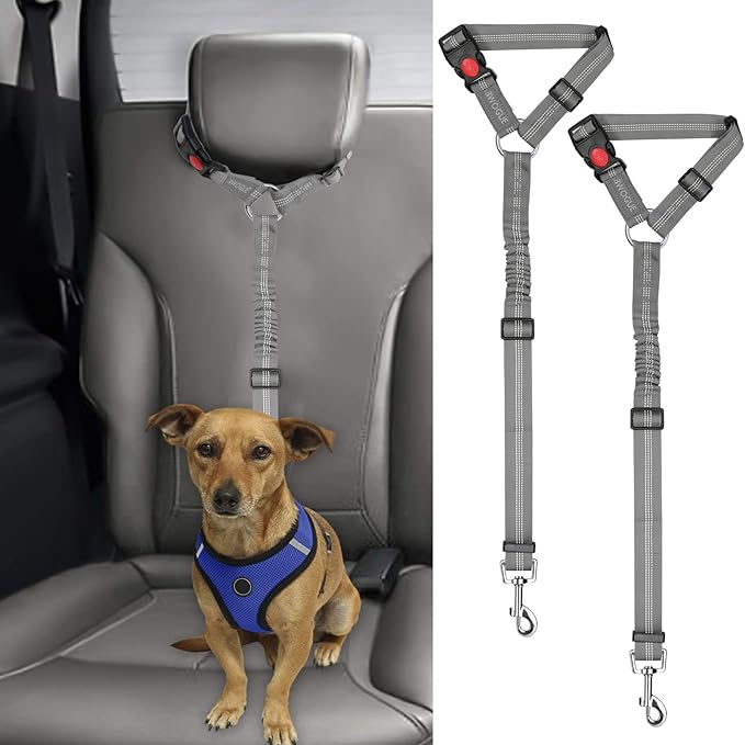 BWOGUE 2 Packs Dog Cat Safety Seat Belt Strap Car Headrest Restraint Adjustable Nylon Fabric Dog Restraints Vehicle Seatbelts Harness