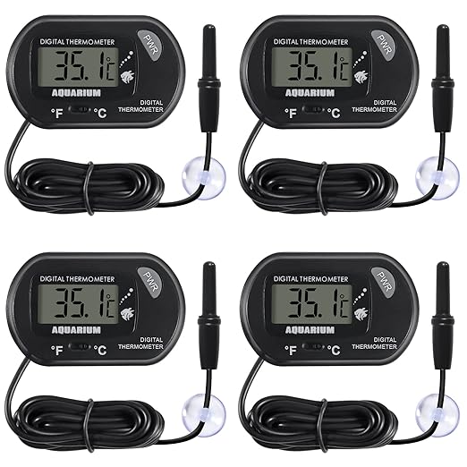 AITRIP 4PCS Digital Aquarium Thermometer, Fish Tank Thermometer, Water Thermometer with Large LCD Display, Reptile Thermometer for Fish Tank Water Terrarium