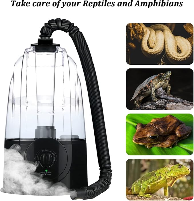 COOSPIDER Reptile Fogger Humidifier Mister for Terrarium Tank with 2 Extension Tubes/Hoses, Pets Mister Adjustable Fog for Reptiles/Amphibians/Snake (3L,380ml/hr)