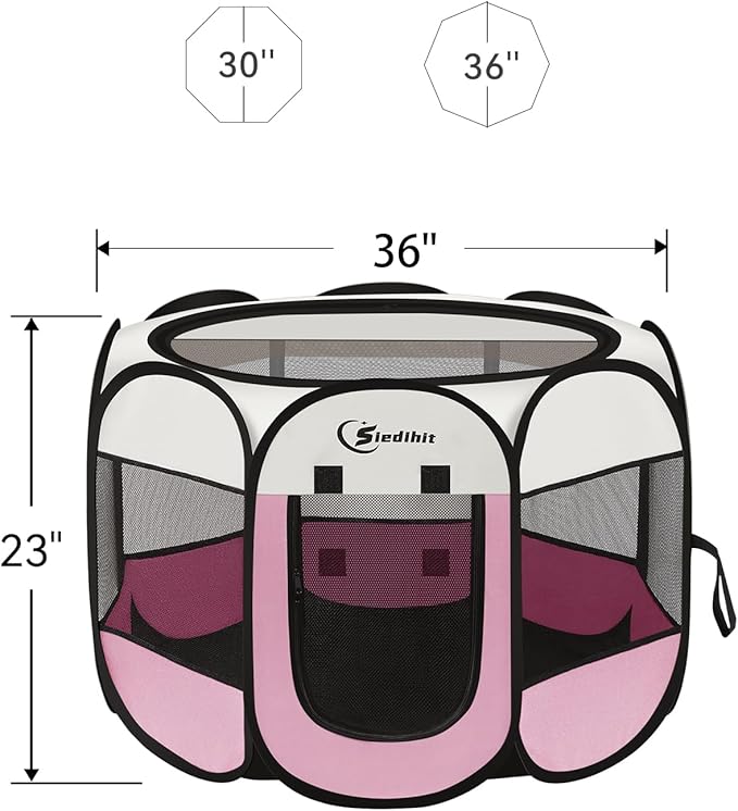 Pink Puppy Playpen for Middle Dog Cat, Dog Tent Crates Cage Indoor/Outdoor, Portable Pop Up Dog Kennel with Carrying Bag for Rabbits, Removable Top (Pink, Medium (36" x 36" x 23"))