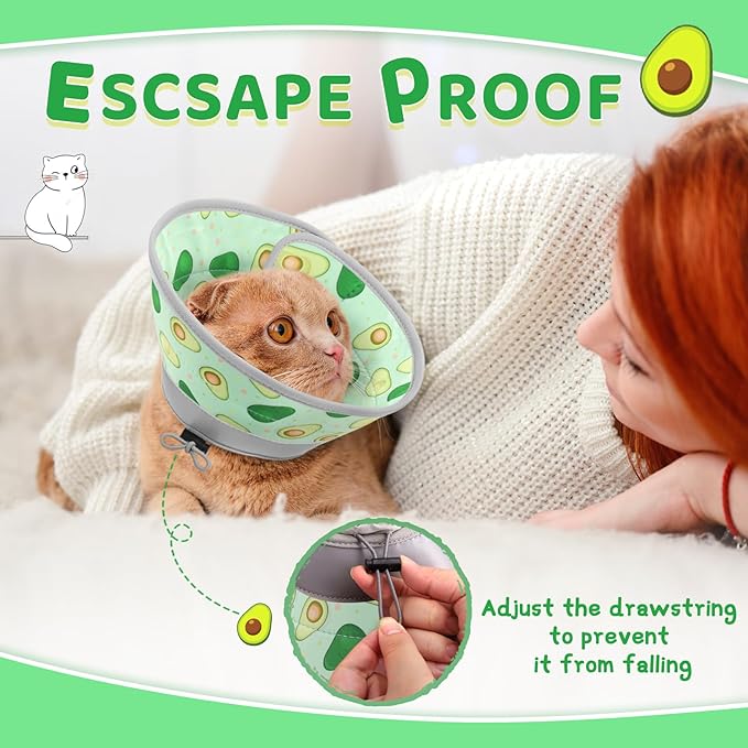 Cat Cone, Adjustable Cat Cone Collar Soft to Stop Licking, Foldable Cute Cat Cone Alternative, Water Resistant Neck Cone for Cats, Lightweight Cat Recovery E Collar for Cat Kitten（Green, M-01
