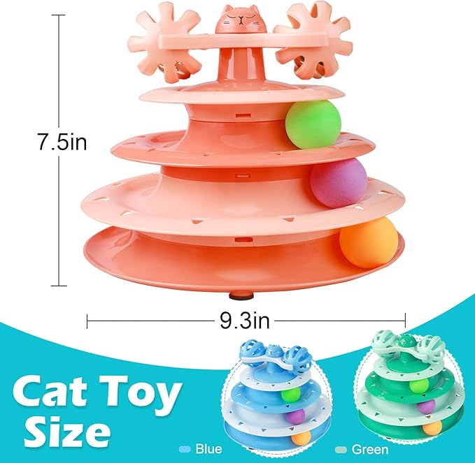 UPSKY Cat Toy Roller 4-Level Turntable Cat Toy Balls with Three Colorful Balls and Bell Ball X Turntable Interactive Kitten Fun Mental Physical Exercise Puzzle Toys.