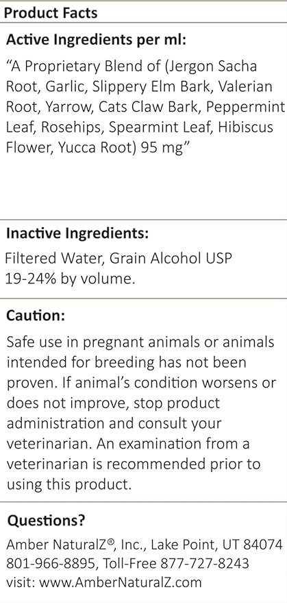 AMBER NATURALZ Adizone C Herbal Supplement for Cats | Feline Herbal Supplement for Occasional Soreness, Stiffness, Aches and Discomfort | 1 Fluid Ounce Glass Bottle | Manufactured in The USA