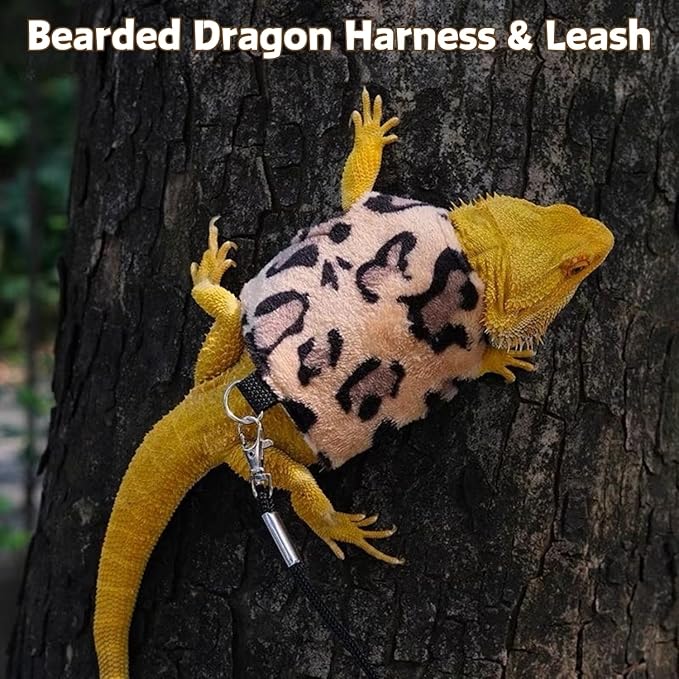 Bearded Dragon Harness and Leash Set - Adjustable Lizard Traction Rope Escape Proof Outdoor Walking Training Leash Reptile Halloween Costume Accessories for Bearded Dragon Lizard Small Pets (Brown)