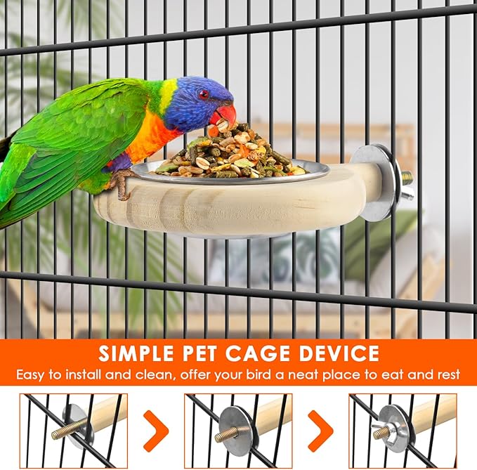KATUMO Conure Perch Bird Wood Perch Stand Toy Parrot Cage Toy Bird Food Cup for Parakeet Lovebird Cockatiel Conure Budgie Small Parrots