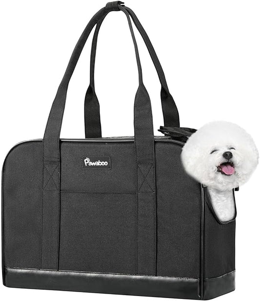 Pawaboo Dog Purse Carrier, Pet Carrier Tote with Pockets, Breathable Soft-sided Pet Bag with Adjustable Safety Tether Strap for Shopping Travel, Pet Carrier Purse for Small Medium Dog Cat, Black