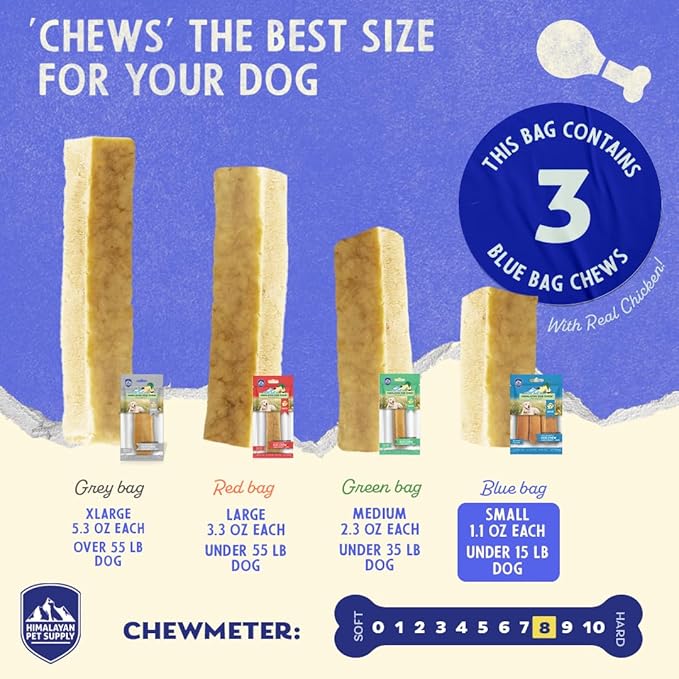 Himalayan Dog Chew Premium Yak Cheese Himalayan Dog Chews, Chicken, 3 Small Treats, 1.1 oz, Healthy Dog Treats Small Dogs, All Natural, Long Lasting Dog Chews for Puppy and Dogs Under 15 lbs