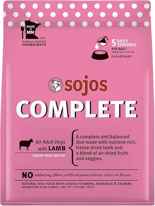 Sojos Complete Lamb Recipe Adult Grain-Free Freeze-Dried Raw Dog Food, 1.75 Pound Bag