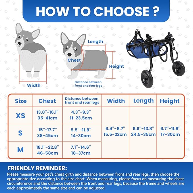 Dog Wheelchair for Back Legs, Dog Wheelchair for Small Dog, Adjustable Pets Cart with Wheels, Doggy Wheelchairs for Disabled Hind Legs, Dog Leg Brace and Hip Support, Medium