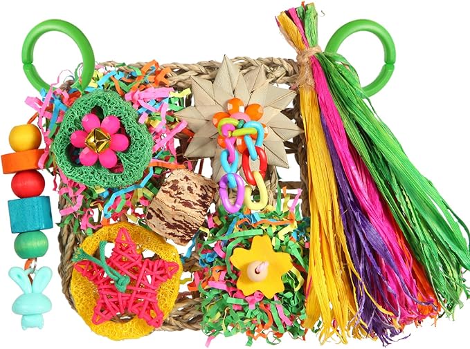 Bird Toys, Parakeet Toys Bird Foraging Toys Grass Mat Climbing Wall for Parakeet,Parrot,Cockatiel,Conure,Lovebird,Budgie Cage Small to Medium Birds (Warm Sun)