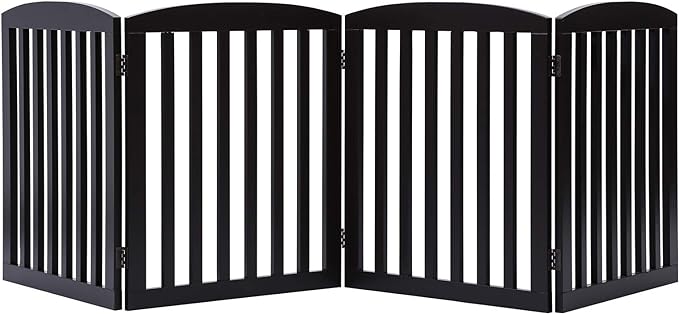 PAWLAND Wooden Freestanding Foldable Pet Gate for Dogs, 24 inch 4 Panels Step Over Fence, Dog Gate for The House, Doorway, Stairs, Extra Wide (Espresso, 24" Height-4 Panels)