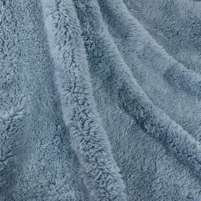 PetAmi Fluffy Waterproof Dog Blanket for Bed Large Dogs, Soft Warm Pet Sherpa Throw Pee Proof Couch Cover, Reversible Cat Blanket Sofa Crate Kennel Protector, Washable Mat (Dusty Blue, 60x80)