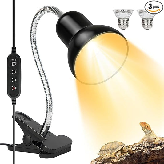 Reptile Heat Lamps, UVA/UVB Turtle Lamp,Turtle Aquarium Light Bulbs, Heating Lamps with Cycle Timer, 360° Rotatable Heat Lamp for Lizard Turtle Snake Aquarium Aquatic Plants,2 Heat Bulbs E27 110V
