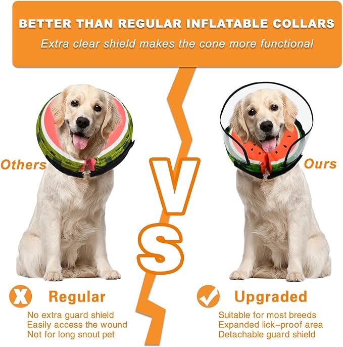 Dog Cone,Dog Surgery Collar,Dog Cones for Small Medium Large Dogs,Inflatable Cone for Dogs,Watermelon Dog Cone Collar, Does not Impede Vision Dog Recovery Collar