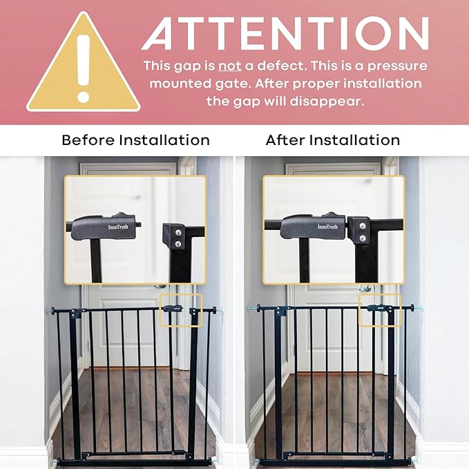 InnoTruth 28.9-42.1" Wide Baby Gate for Stairs, 30" Tall Dog Gates for Doorways Expandable One-Hand Open, Easy Walk Through Dual Lock Metal Pet Gates for Dogs, Black-Family & Mom's Choice Award Winner