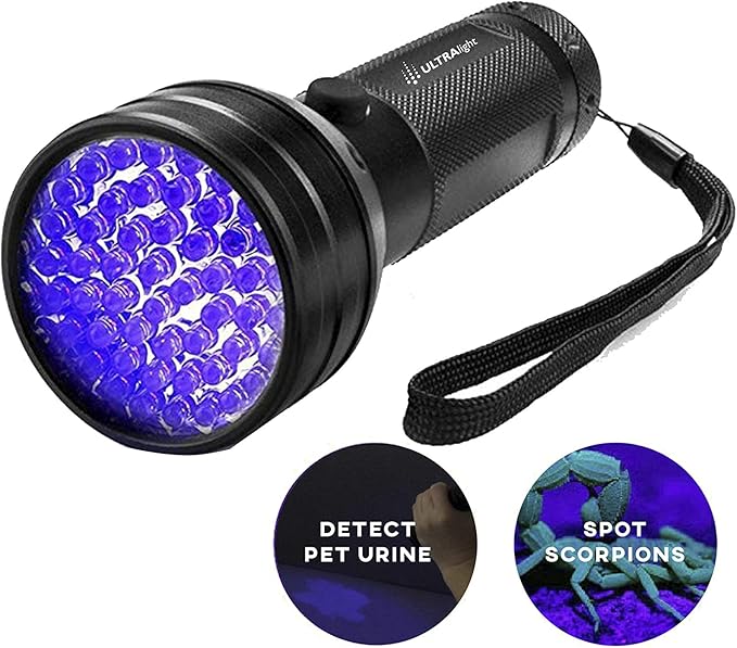 ULTRAlight UV Flashlight Black Light, 51 LED 395 nM - Detector for Pet Urine, Pet Stains and Bed Bugs