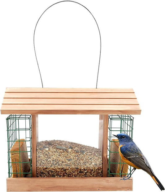 Bird Feeders with 2 Suet Cages, Wooden Wildbird Feeder with Large Capacity, Ideal for Outside Hanging, Nature