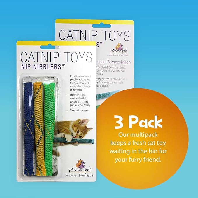 Pioneer Pet Nip Nibblers Catnip Toy – 3 Pack – Catnip Filled Toys For Indoor Cats -Teething Toy For Kittens That Bite And Chew