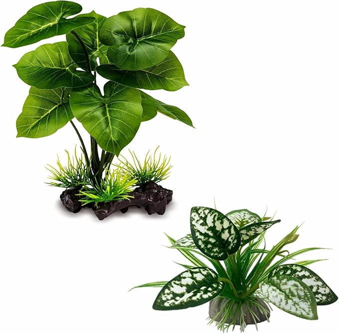 Reptile Artificial Plants, Terrarium Plants Decorations Supplies, Aquarium Fish Tank Plant, Amphibian Habitat Hideout Tank Accessories (M Set-2pcs/D)