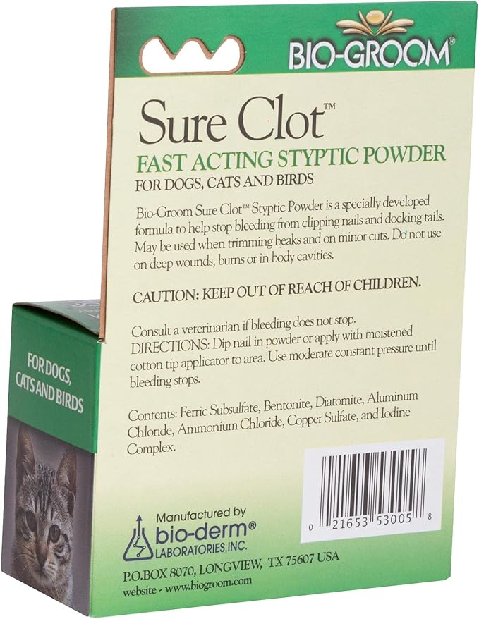 Bio-Groom Sure Clot Styptic Powder for Dogs – Stops Bleeding Nails, Fast Acting, Dog Grooming Supplies, Cruelty-Free, Made in USA, First Aid for Dogs – 0.5 oz 1-Pack