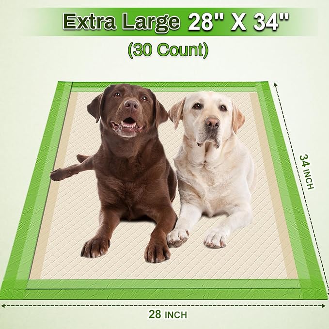 Pee Pads for Dogs Extra Large 28"x34", XL Thicker ECO Green Disposable Xlarge Puppy Training Pads Super Absorbent Full Edge-Wrapping Pad for Dogs, Puppies, Doggie, Cats, Rabbits-(30 Count)