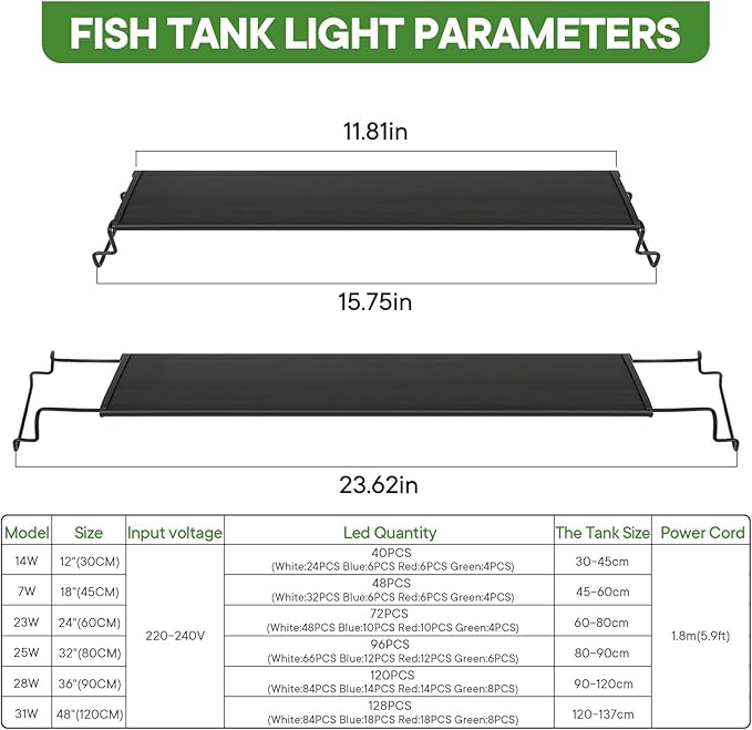 Zingbabu Aquarium Light, 20W RGB Full Spectrum Fish Tank Light, Super Slim Fish Tank Aquatic Plant Grow Lighting,16-24 in Alu Alloy Shell Extendable Brackets Fish Lamp