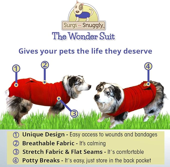 SurgiSnuggly Dog Surgery Recovery Suit for Female Or Male Dogs,Veterinarian Invented Dog Onesie Is Better Than A Dog Cone, American Milled Fabric Is Safe Spay Or Neuter Surgical Recovery Easy XLS EC