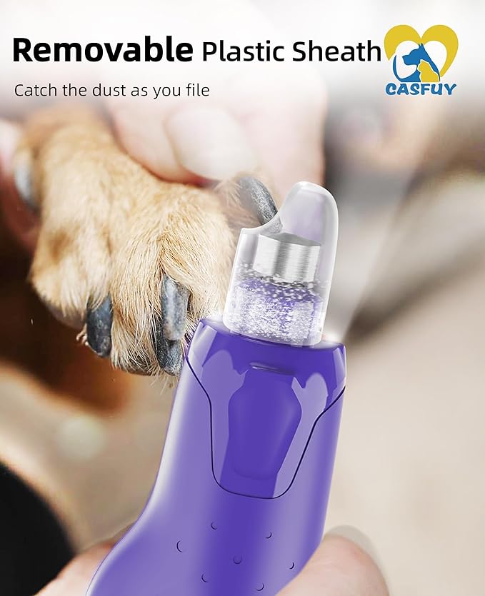 Casfuy Dog Nail Grinder Quiet - (45db) 6-Speed Pet Nail Grinder with 2 LED Lights for Large Medium Small Puppy Dogs/Cats, Professional 3 Ports Rechargeable Electric Dog Nail Trimmer with Dust Cap