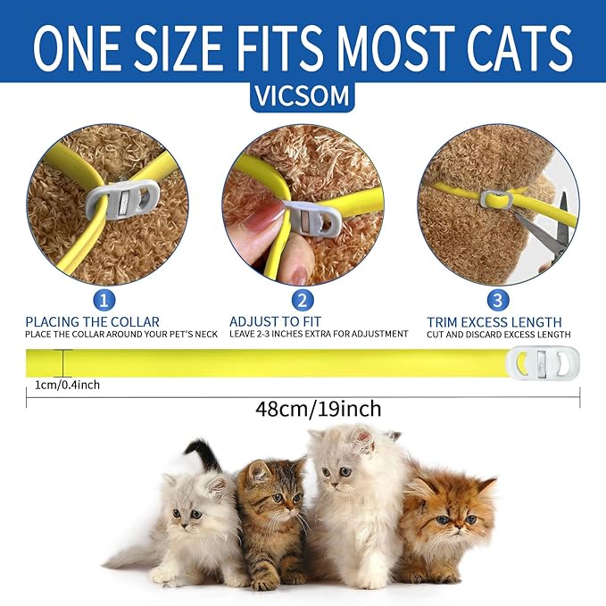 4 Pack Flea Collar for Cats, Cat Flea and Tick Collar 8 Months Prevention Cat Flea and Tick Treatment, Waterproof Adjustable Cat Flea Collar, Natural Anti Tick and Flea Collar for Kitten, Yellow