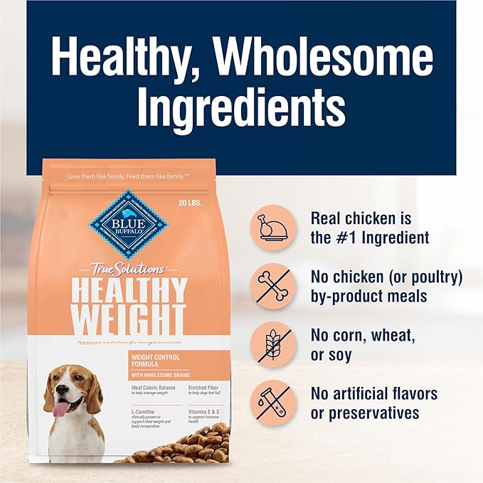 Blue Buffalo True Solutions Healthy Weight Natural Dry Food for Adult Dogs, Chicken, 24-lb. Bag