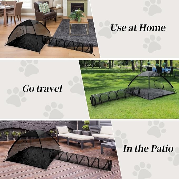 Rest-Eazzzy Cat Tent Outdoor, Pet Enclosure Tent Suitable for Cats and Small Animals, Indoor Playpen Portable Exercise Tent with Carry Bag(Pet Tent& Tunnel) M