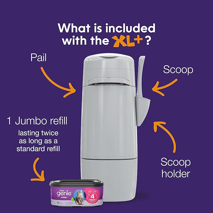 Litter Genie XL+ Pail | Cat Litter Waste Disposal System for Odor Control | Includes 1 Jumbo Refill Bag