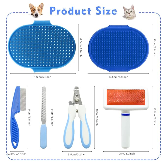 Rabbit Grooming Kit with Slicker Rabbit Brush Bath Massage Glove Brush Pet Shedding Comb Nail Clipper Trimmer 6 Piece Set for Bunny Kitten Guinea Pig Cat Chinchilla Ferret Small Animals