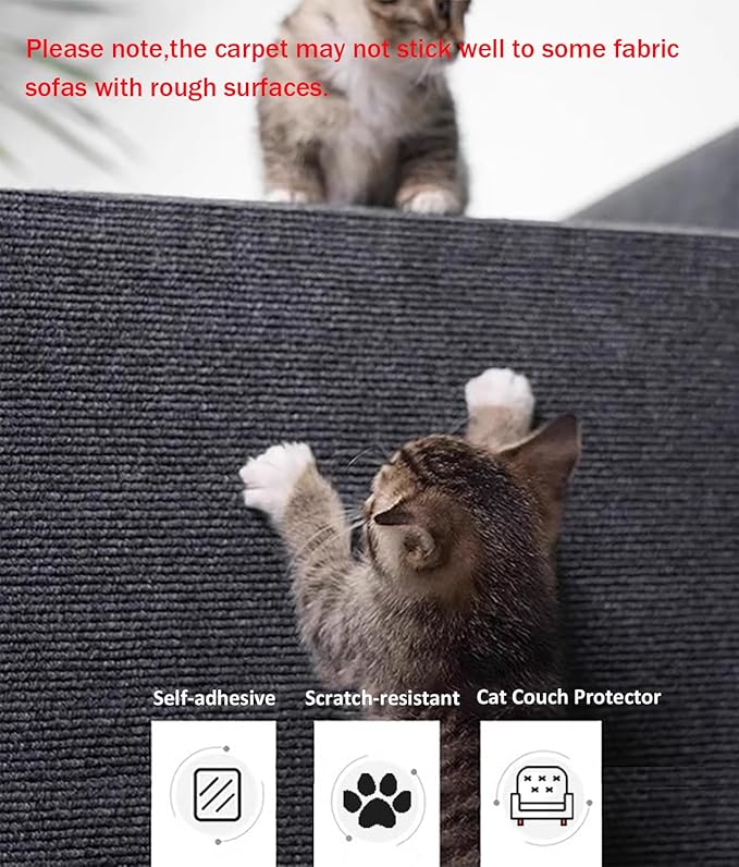 SYANDLVY Cat Scratching Carpet, 78.7"x15.8" Scratch Mat, Trimmable Self-Adhesive Furniture Protector, Pad Replacement for Cat Tree Shelves and Post, DIY Wall & Door Protector