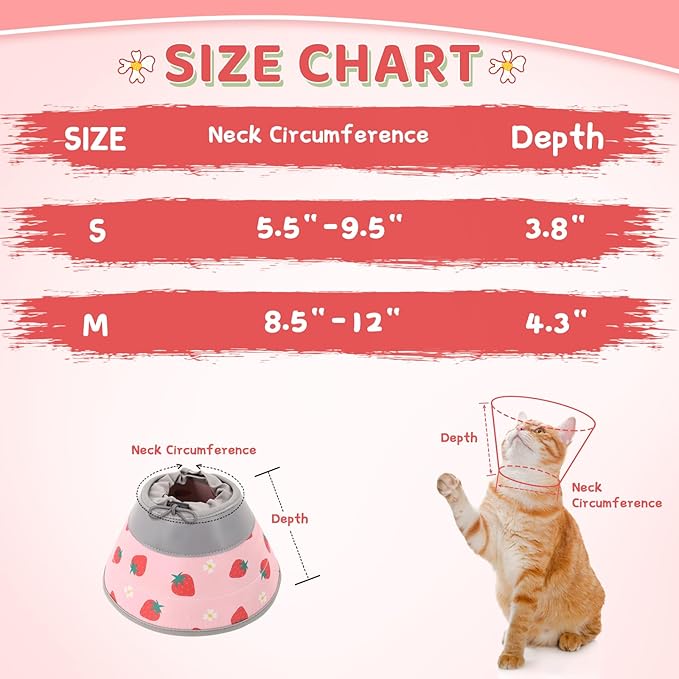 Cat Cone, Adjustable Cat Cone Collar Soft to Stop Licking, Foldable Cute Cat Cone Alternative, Water Resistant Neck Cone for Cats, Lightweight Cat Recovery E Collar for Cat Kitten（Pink，S