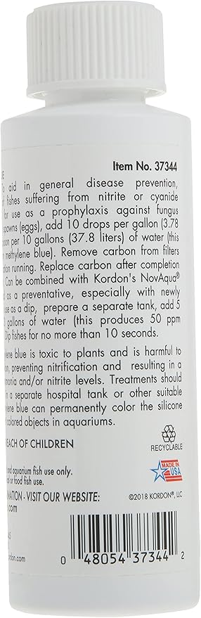 Kordon Methylene Blue Disease Preventative – Safe for Freshwater & Saltwater Aquariums, Prevents Fungal Infections & Treats Parasites, Reduces Fish Stress, 4-Ounces