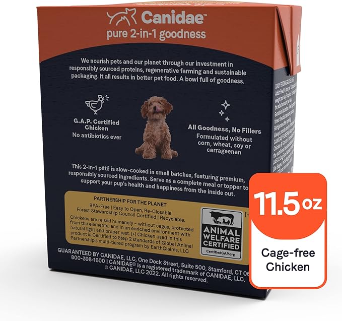 CANIDAE Pure 2-in-1 Goodness Pate with Real Chicken & Carrots in Bone Broth Wet Dog Food, 11.5 oz. (Case of 12)