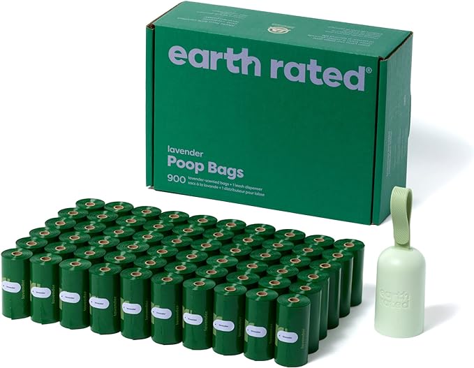 Earth Rated Dog Poop Bag Holder with Dog Poop Bags, Durable and Guaranteed Leakproof, Lavender Scented, 1 Dispenser and 900 Bags