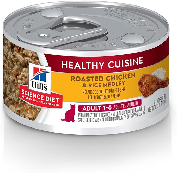 Hill's Science Diet Healthy Cuisine, Adult 1-6, Great Taste, Wet Cat Food, Roasted chicken & Rice Stew, 2.8 oz Can, Case of 24