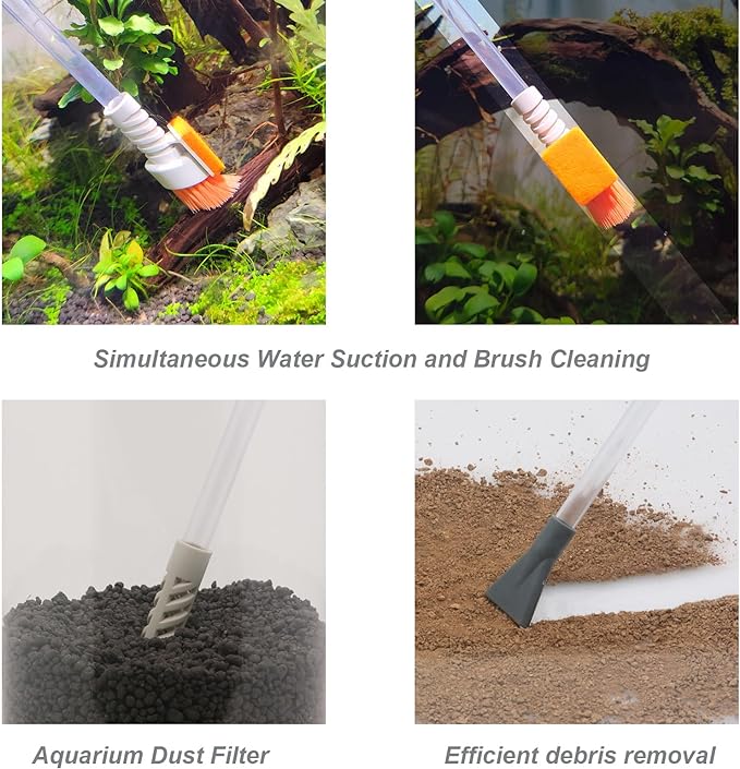 Compact Aquarium Siphon Vacuum and Water Changer Kit with Cleaning Brush. Perfect for Simultaneous Water Changing and Cleaning in Small Fish Tanks. Gravel and Sand Cleaning.